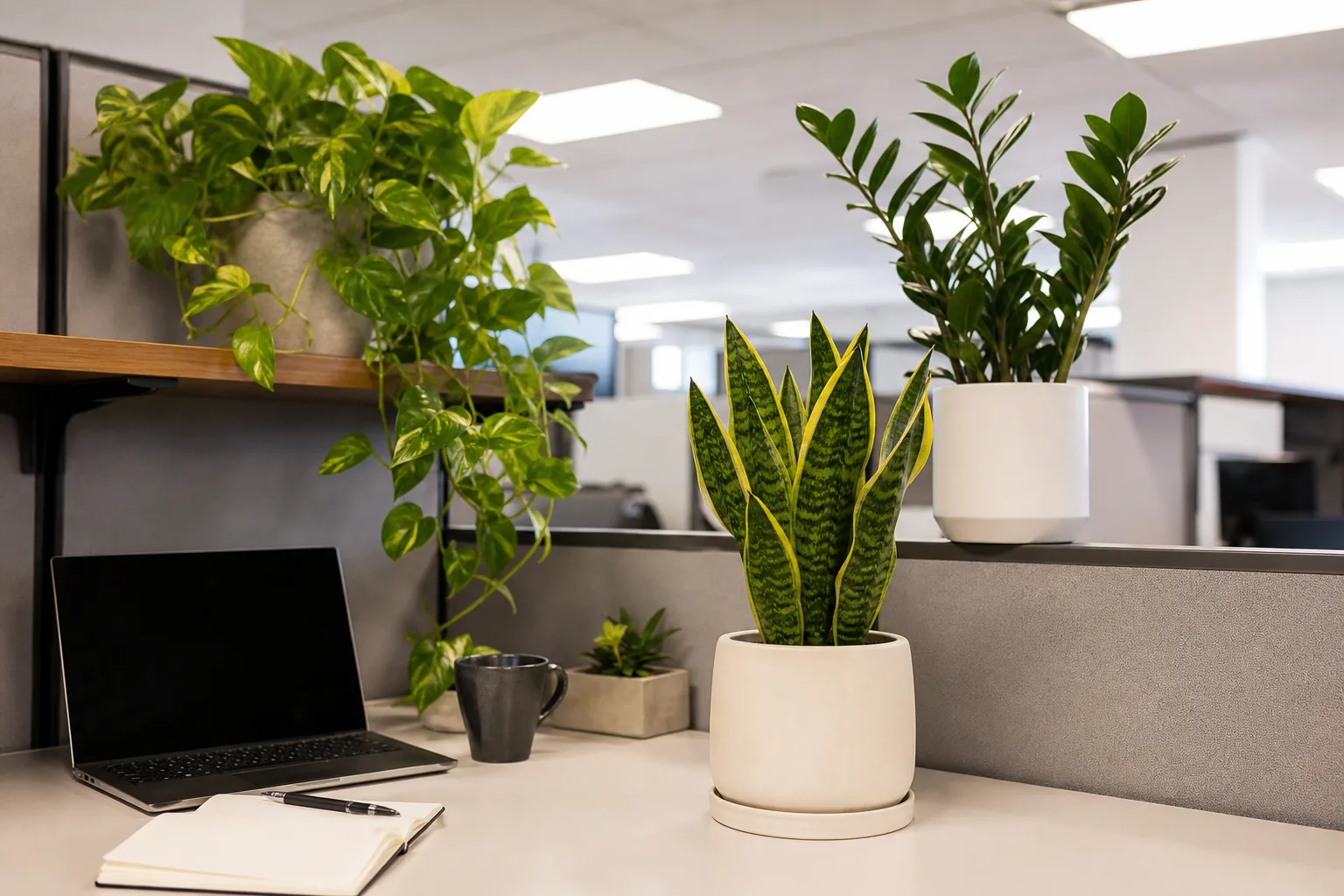 Hero illustrating 12 best office plants for desks, cubicles & low-light workspaces