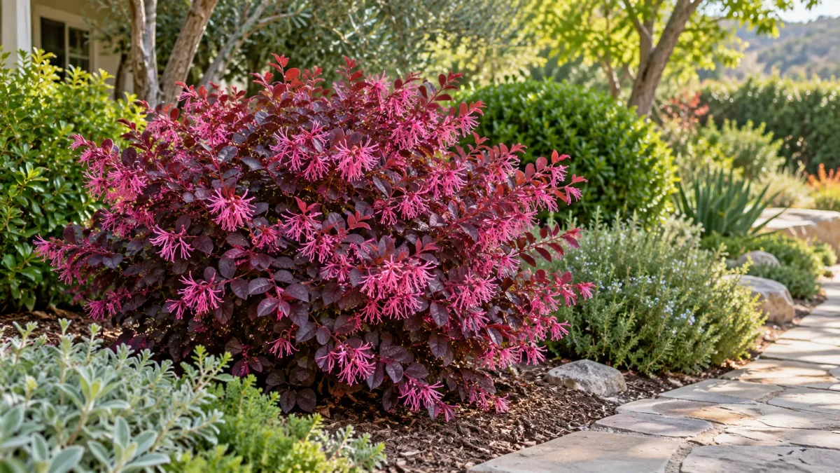 Chinese fringe flower growing as a rounded shrub in a sunny mixed garden border