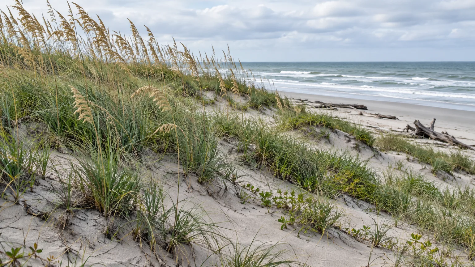 American beachgrass holding pale sand on a natural Atlantic dune