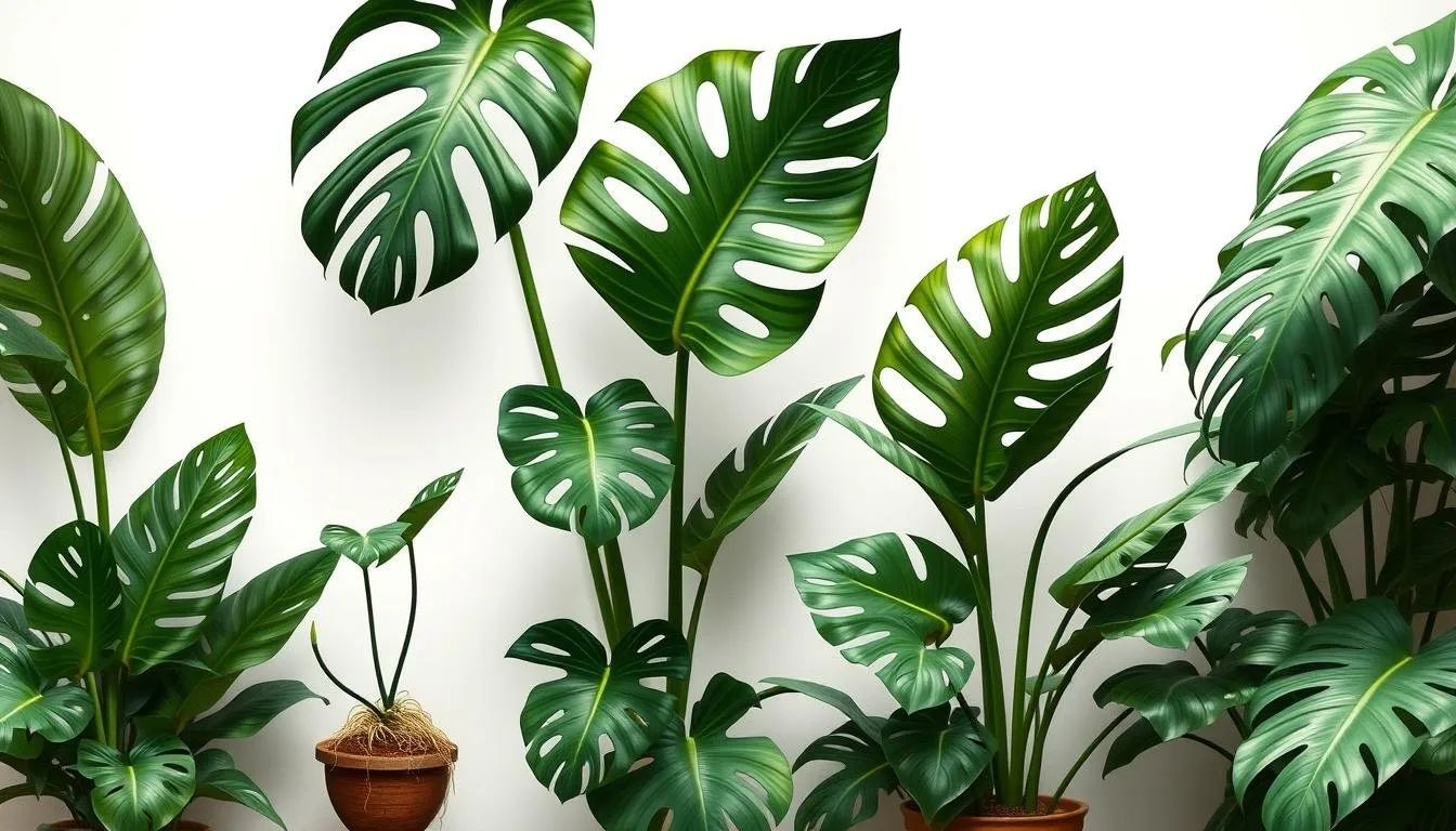 Young Monstera deliciosa plant with entire juvenile leaves
