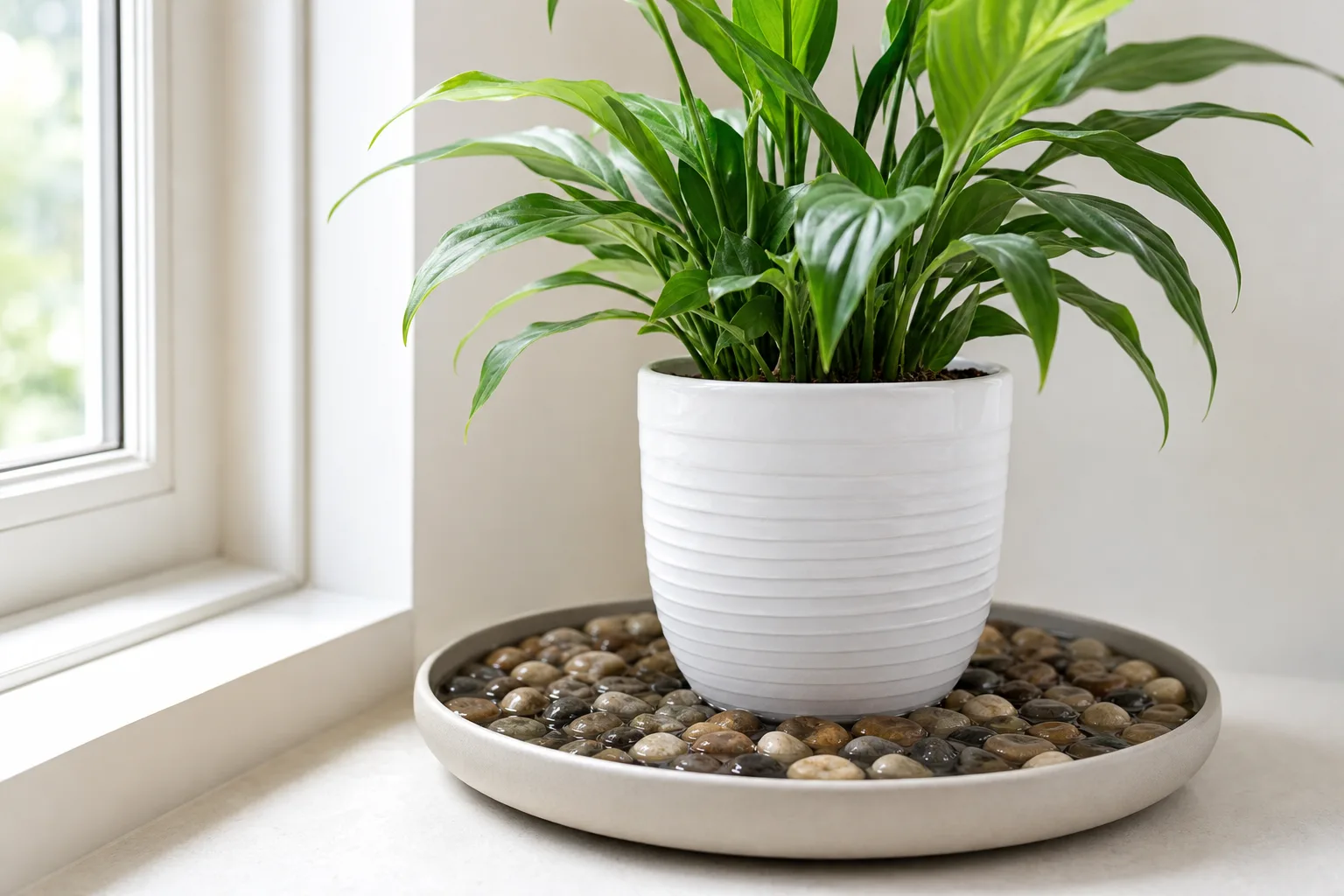 DIY pebble tray for indoor plants setup