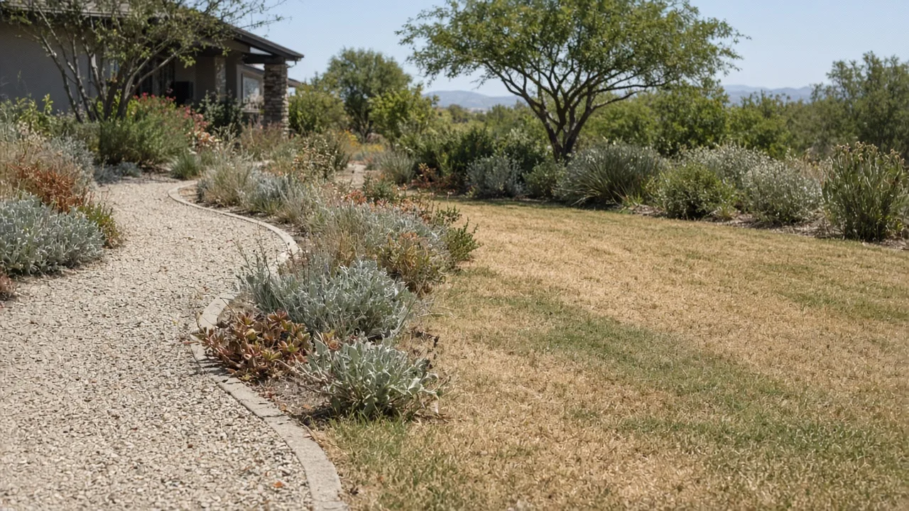 Sprinklers watering a healthy lawn in a sunny garden