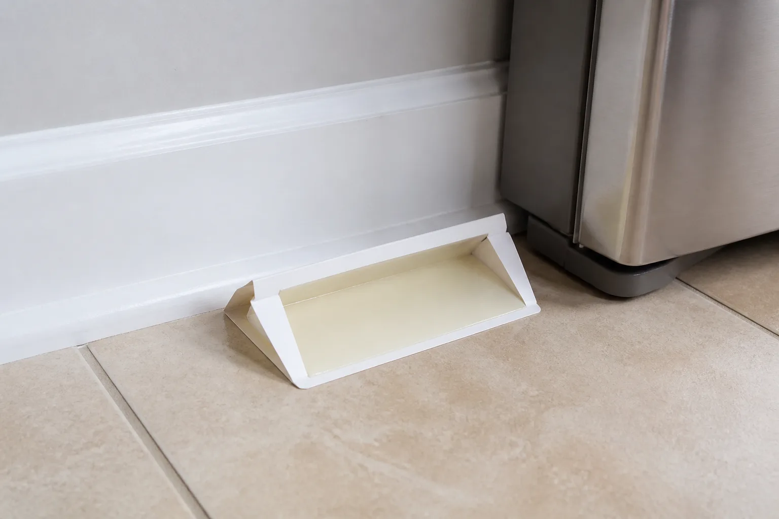 Glue monitor placed along a baseboard to track bed bug activity