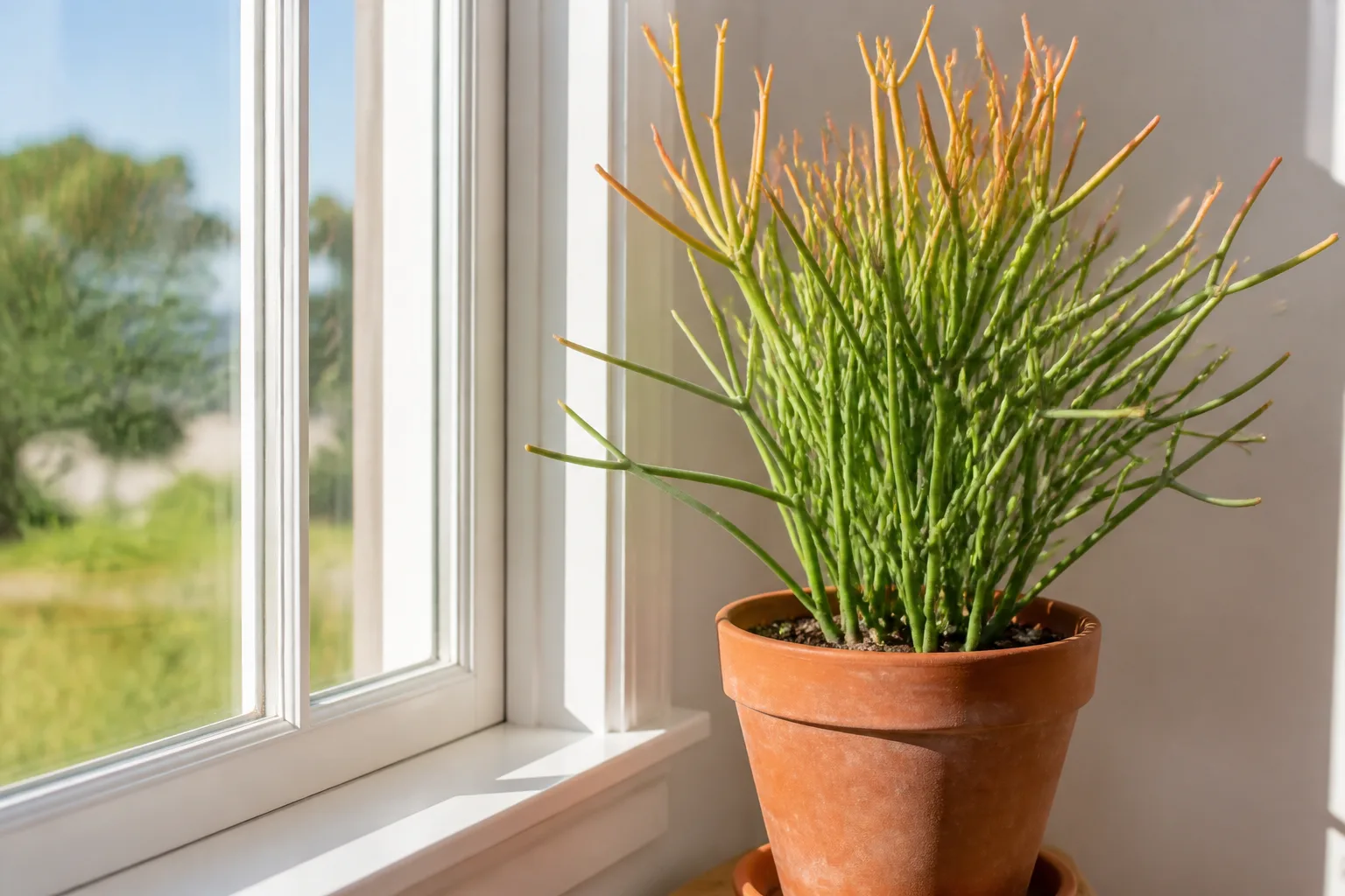Potted succulent on a windowsill in bright indirect apartment light