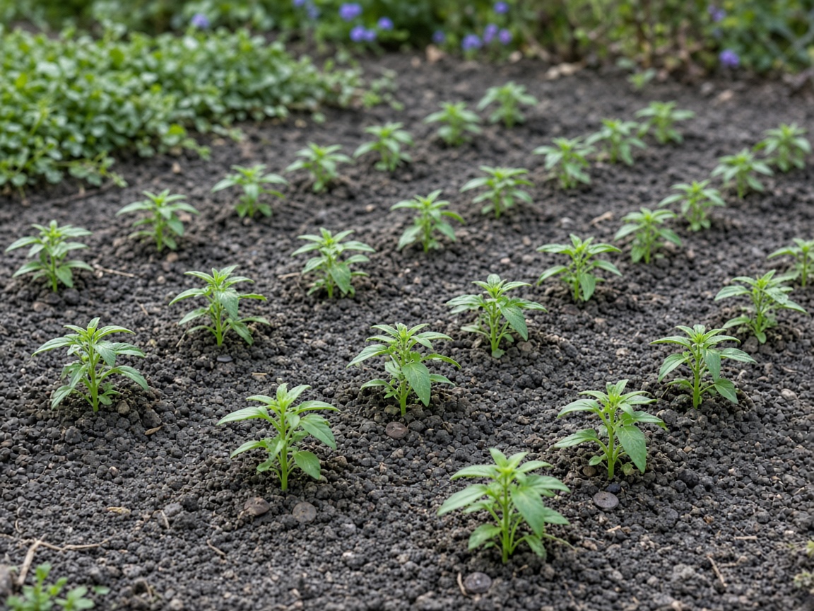 Young snapdragons freshly planted in a prepared cool-season garden bed with proper spacing