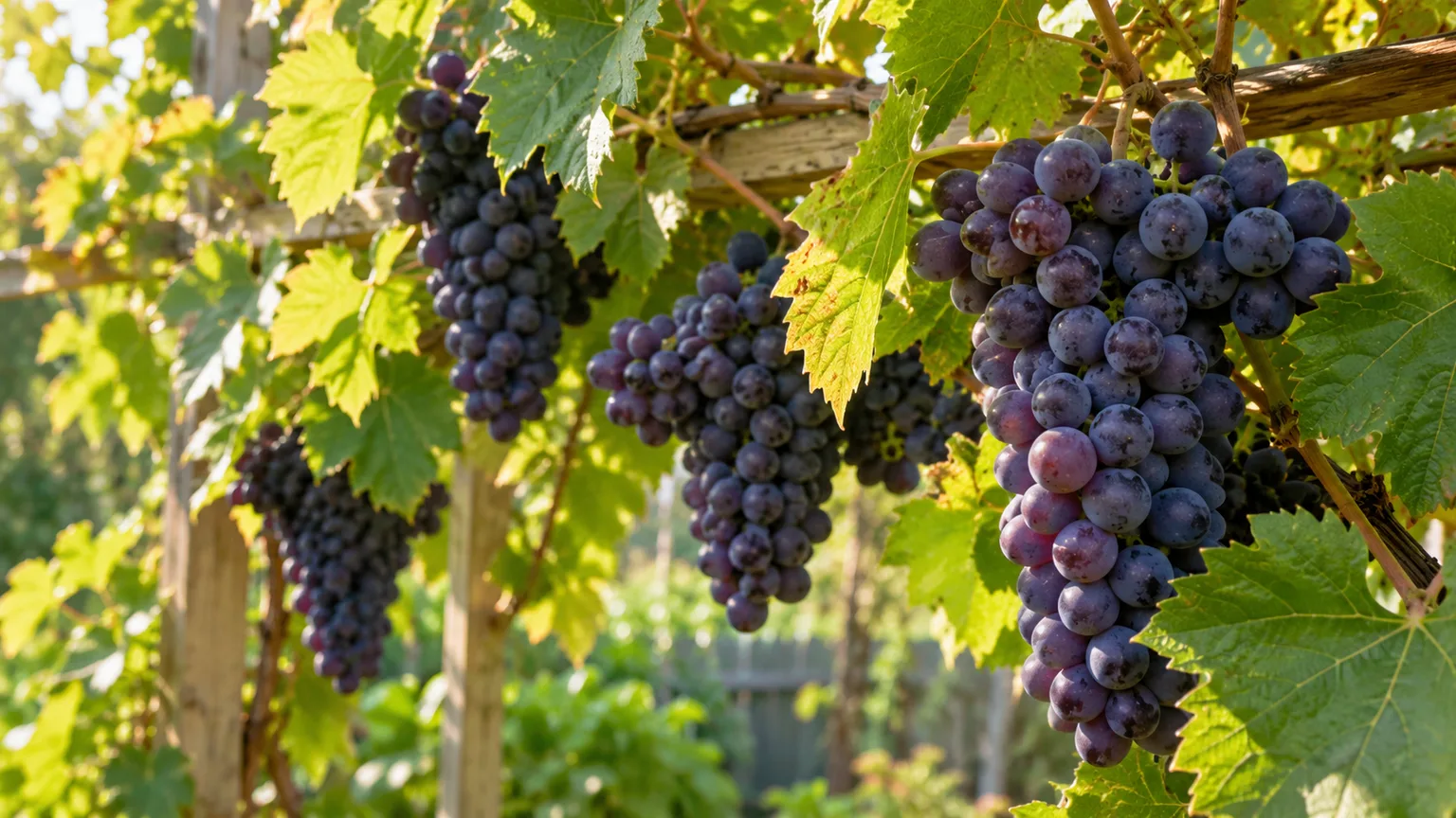 Clusters of ripe Vitis vinifera grapes ready to harvest