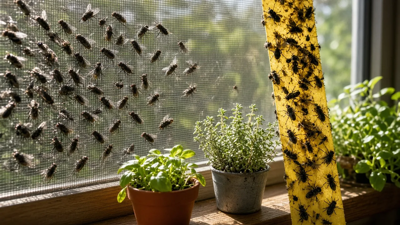Outdoor fly trap placed away from a home entrance