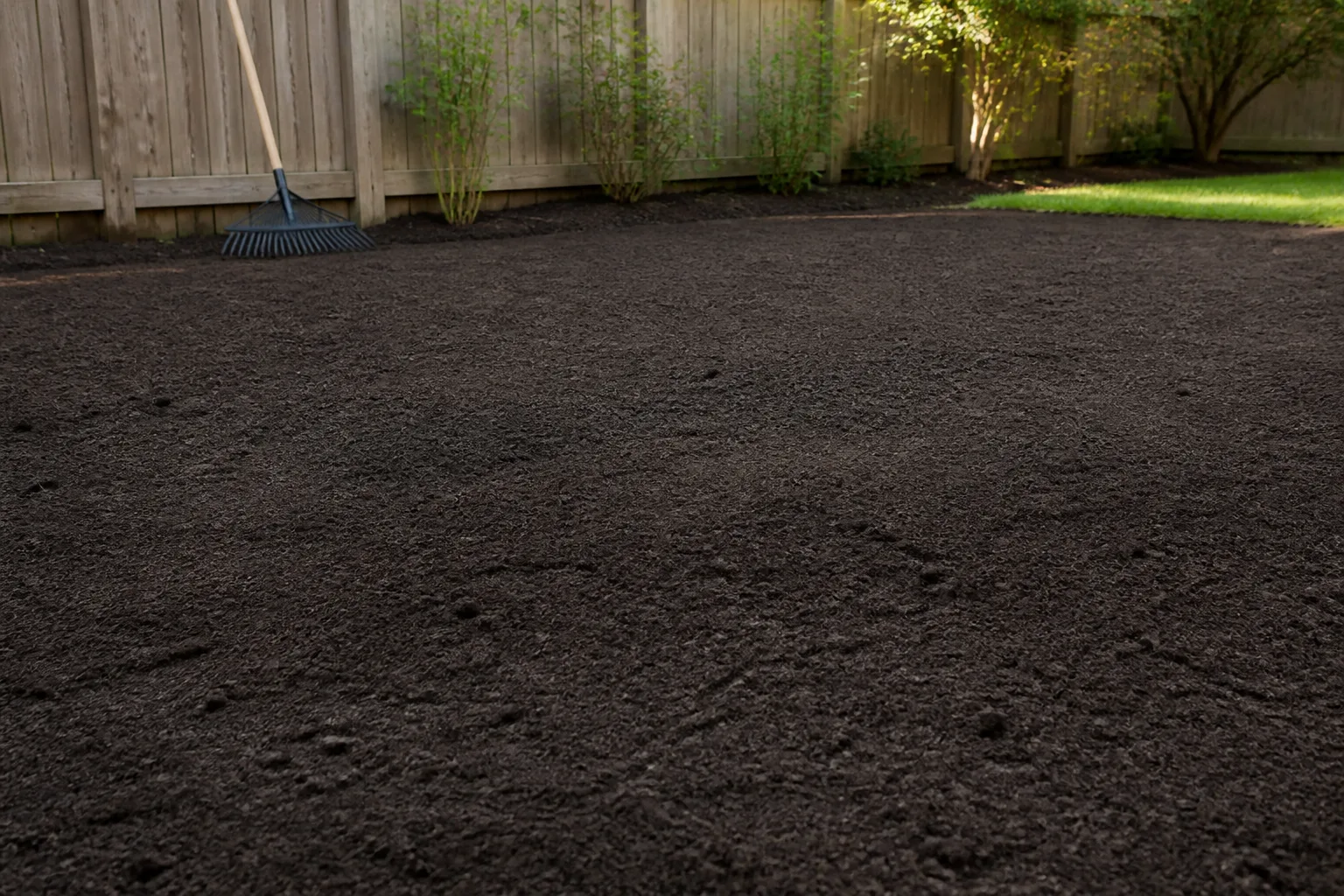 Moist prepared seedbed raked smooth before grass seed is spread