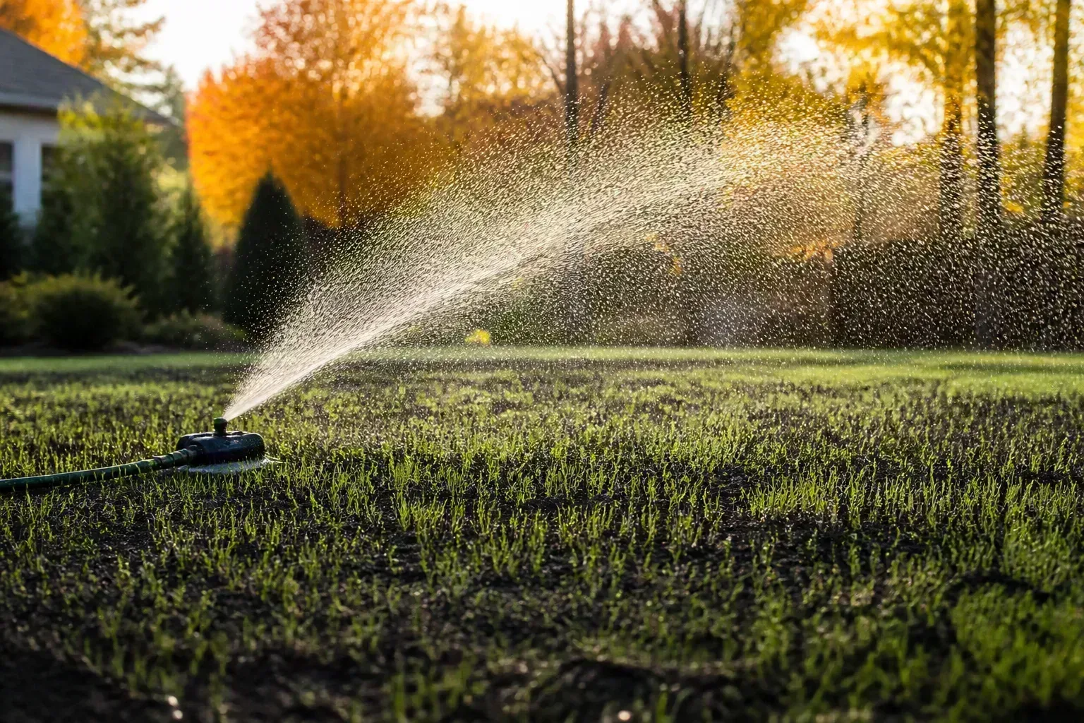 Hero illustrating how often to water new grass seed in fall