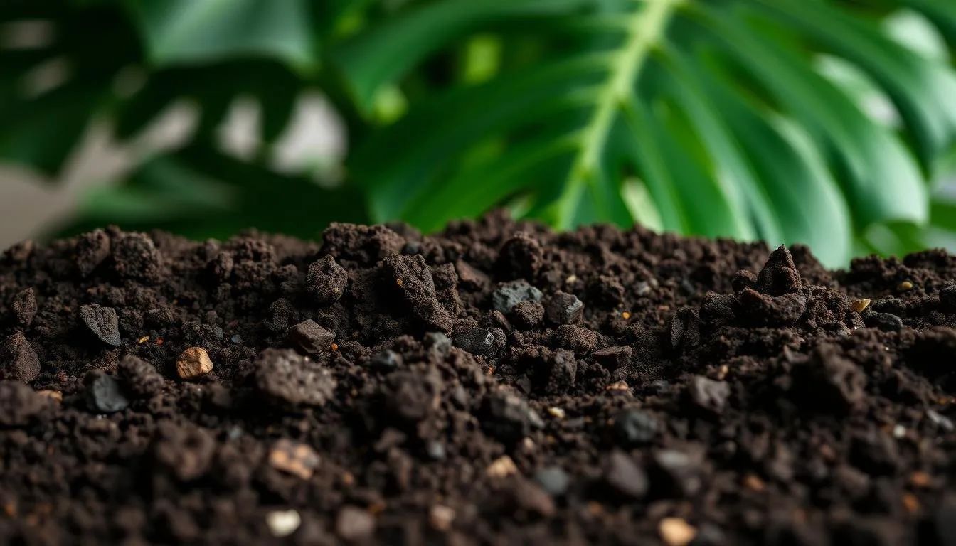 A close view of chunky, well-aerated Monstera potting mix suited to rooting a cutting directly in soil