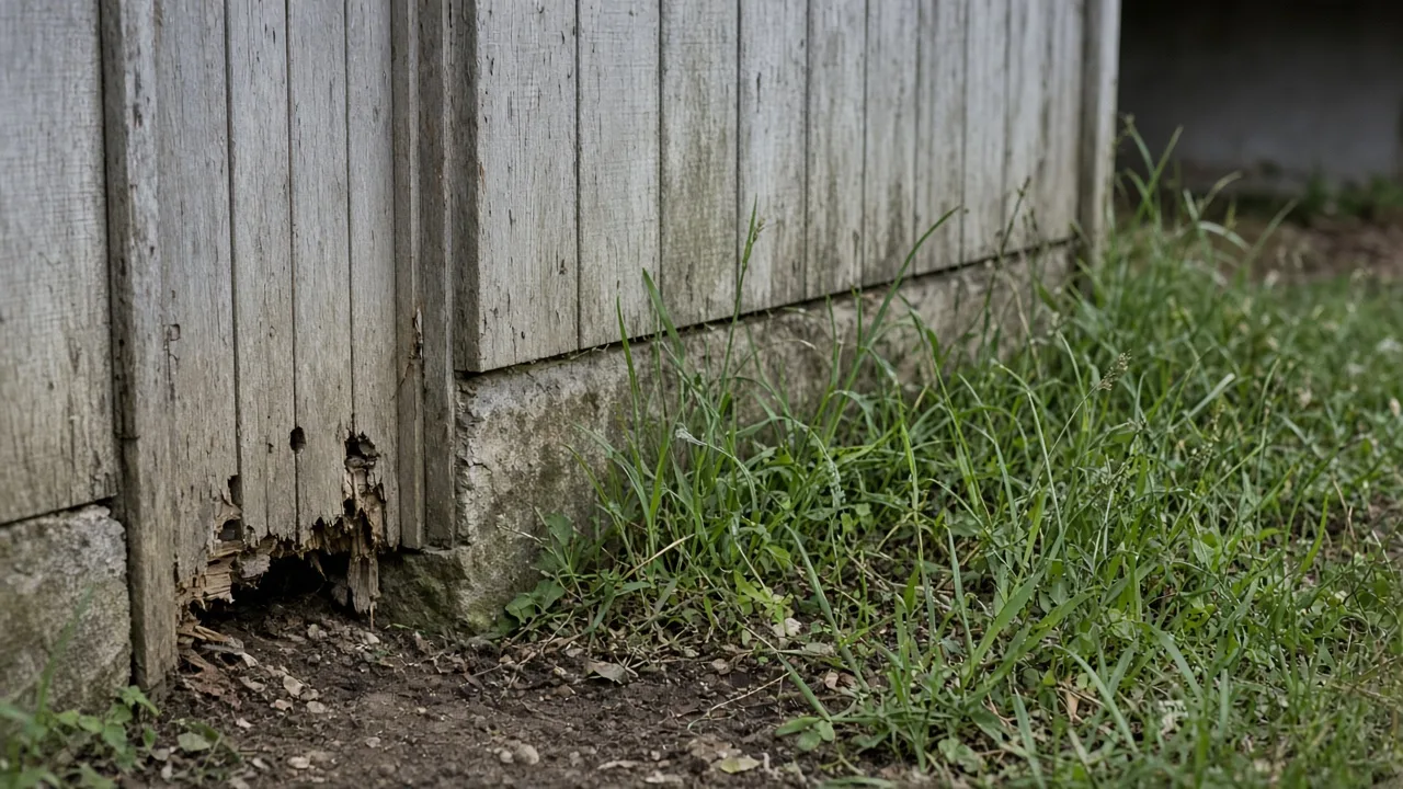 Meadow vole runway and damaged grass at the edge of a garden bed