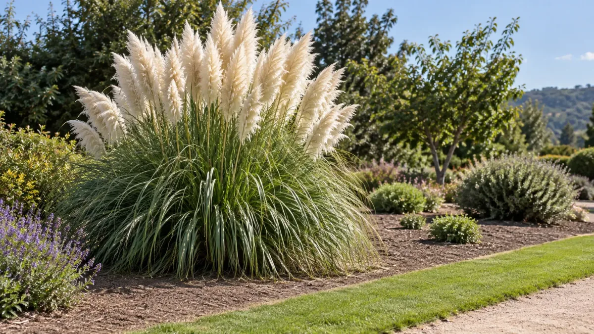 Mature pampas grass in a sunny open planting site with space around the clump
