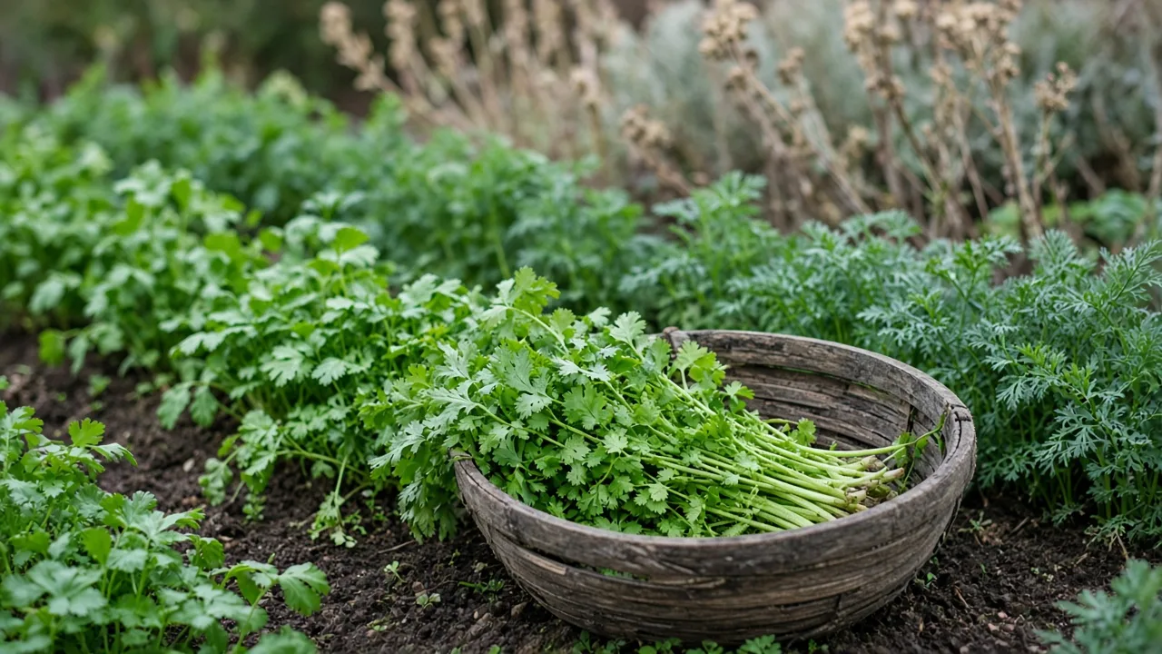 A healthy cilantro patch ready for selective harvesting