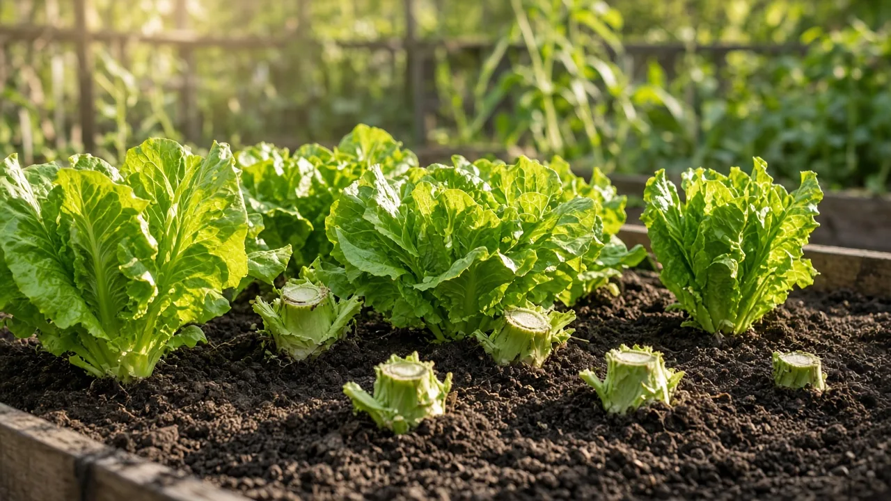 Healthy romaine lettuce growing in a raised garden bed