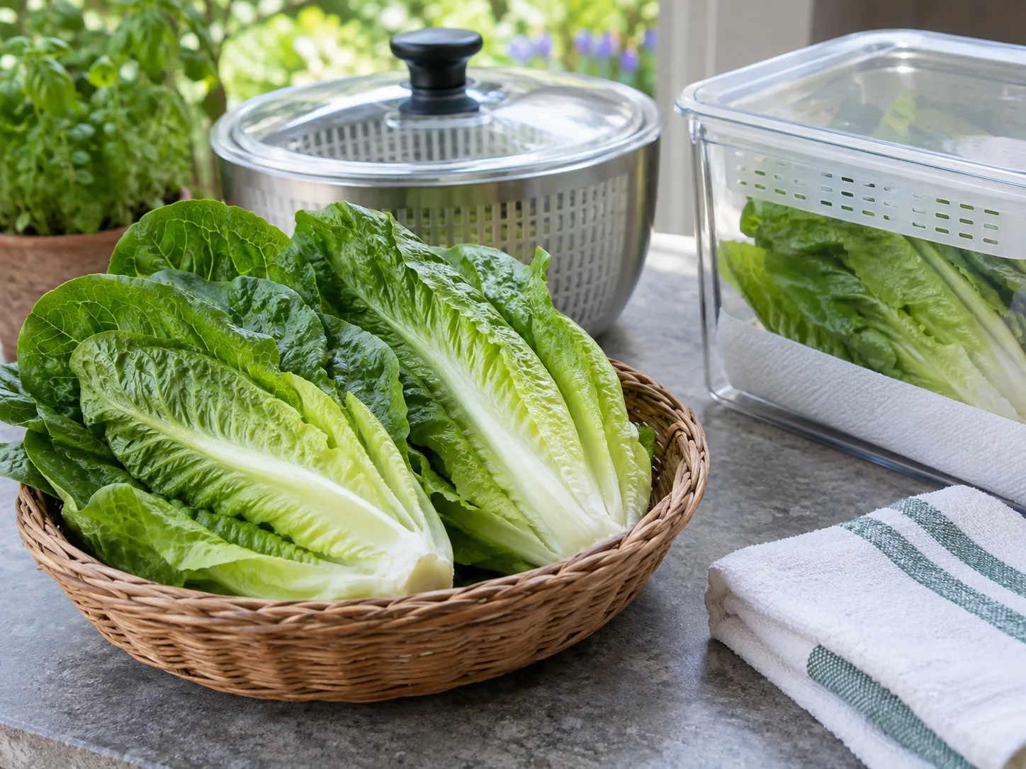 Fresh leafy greens arranged for washing and refrigerator storage illustrate the need to remove excess moisture before chilling.