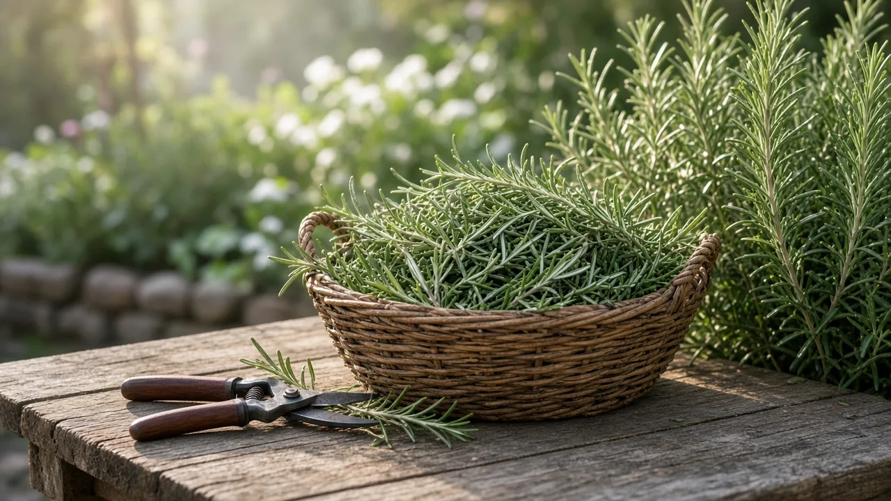 Healthy rosemary plant with flexible green tips ready for harvest