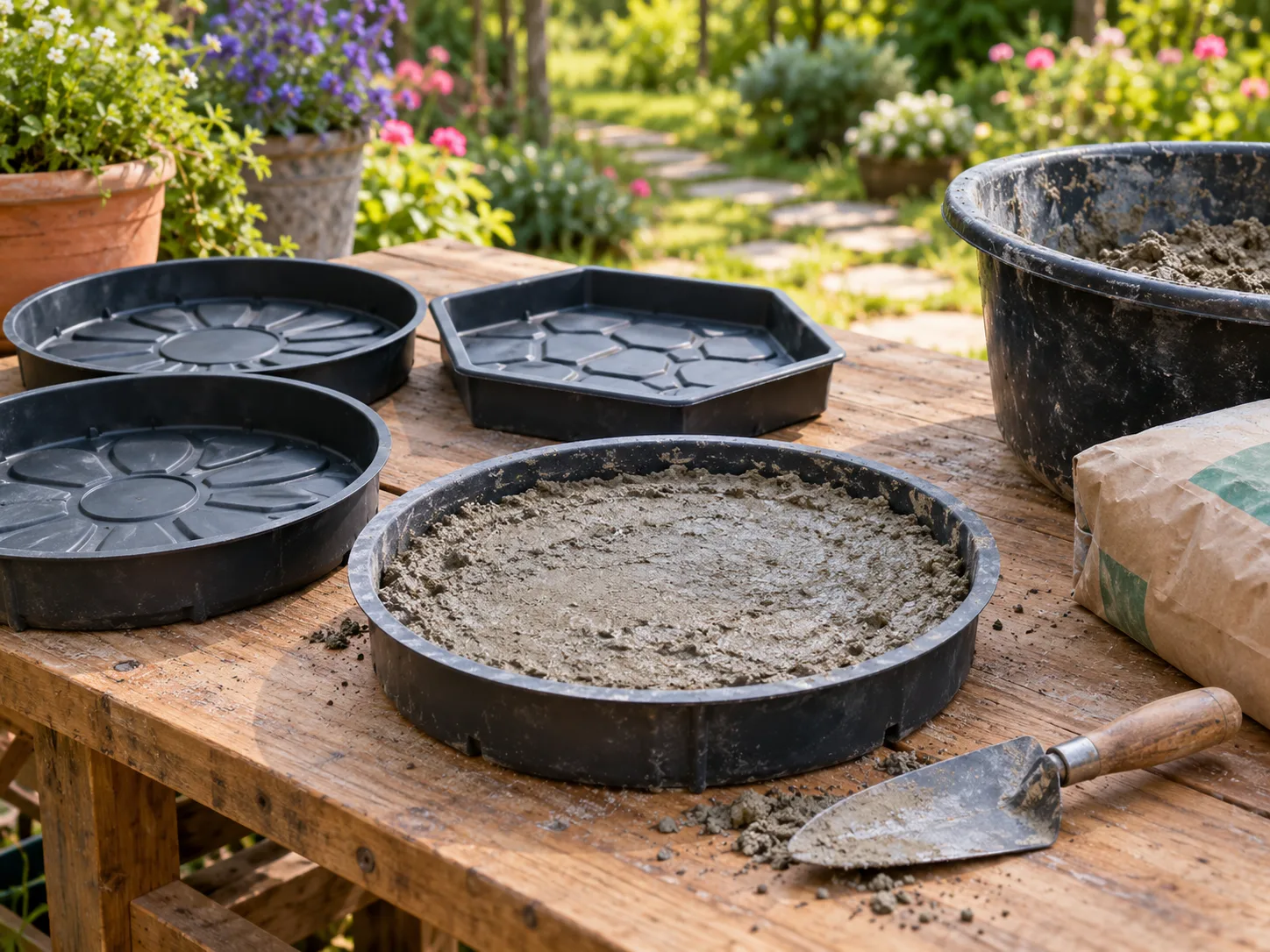 Materials and molds for making decorative concrete garden stepping stones
