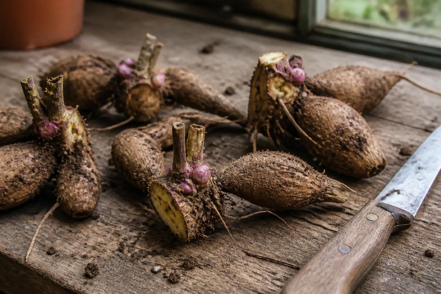 Rhizome division step for propagating a shade-loving perennial houseplant
