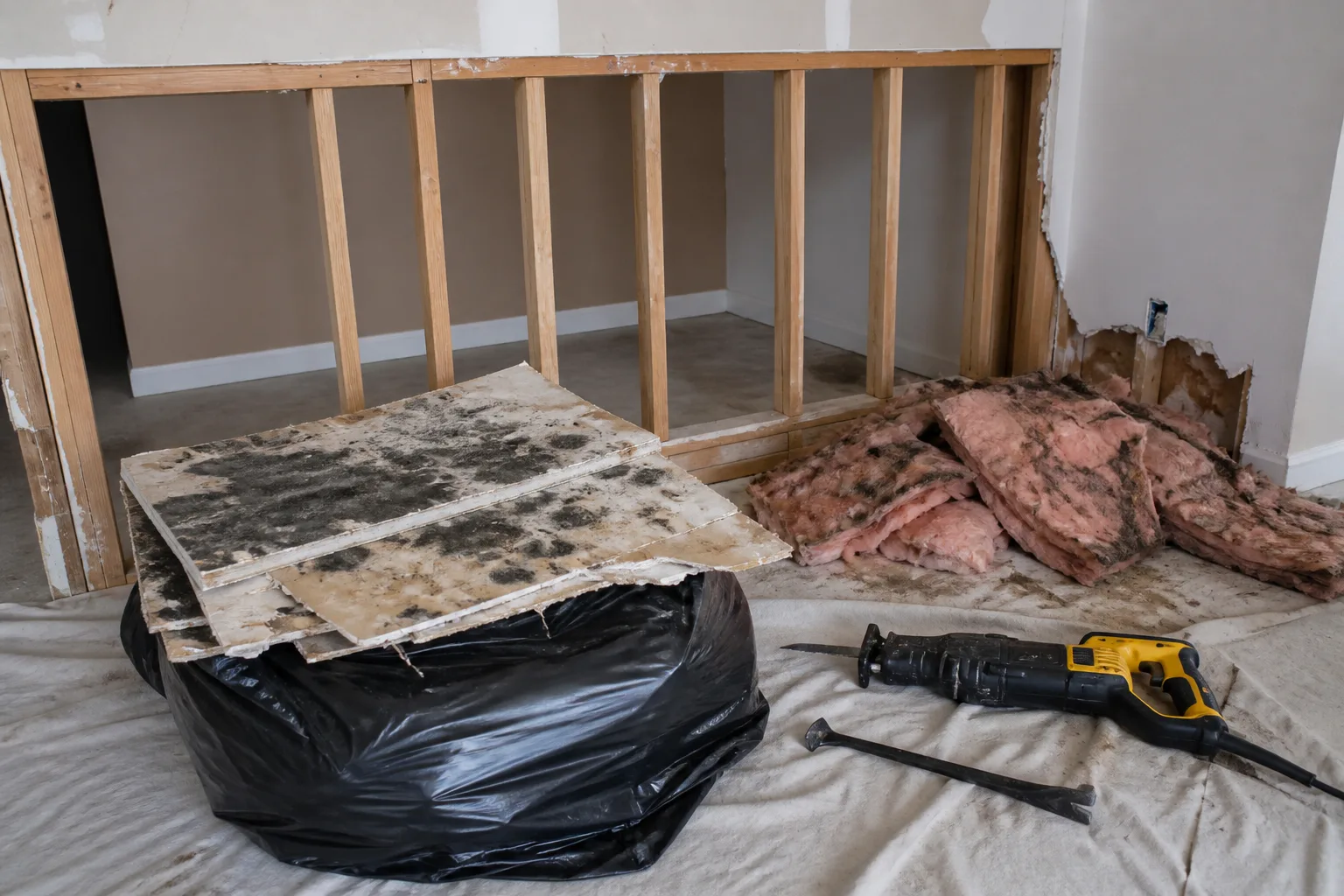 Step 2 Remove Moldy Drywall And Insulation for step 2: remove moldy drywall and insulation