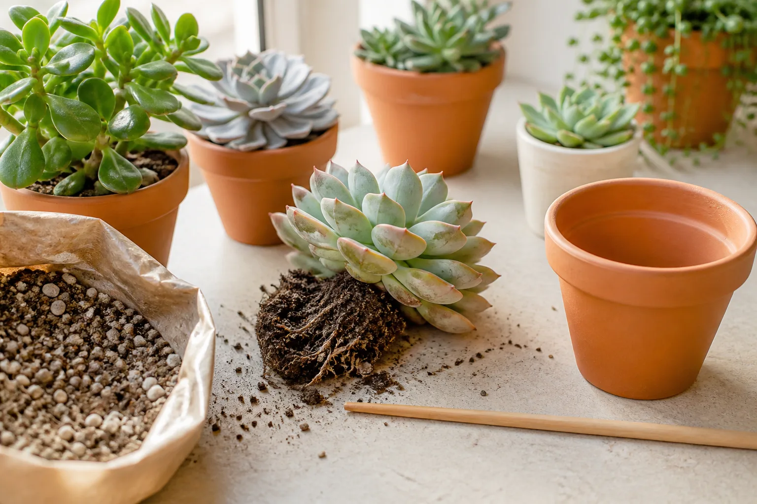 Hero illustrating how to repot succulents in 6 easy steps