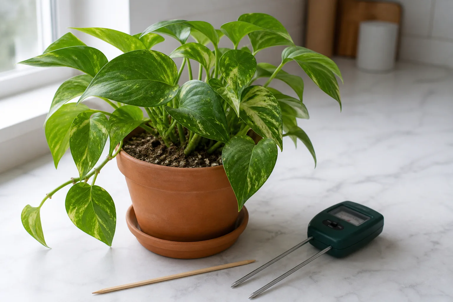 Checking a houseplant’s potting medium before watering