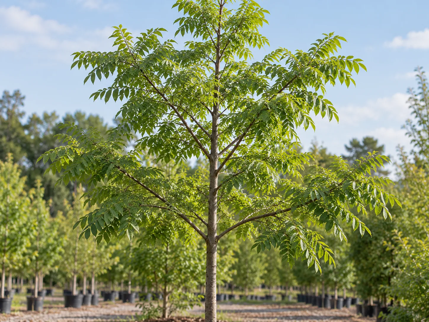 Young Japanese pagoda tree with a central leader and well-spaced scaffold branches
