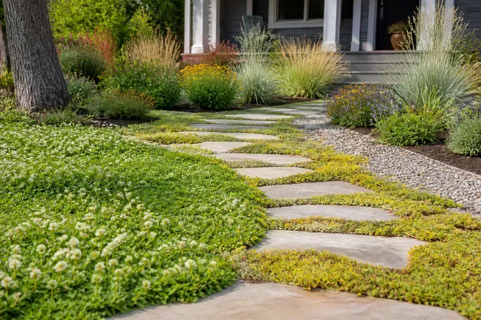 Hero illustrating 10 grass alternatives for low-maintenance lawns