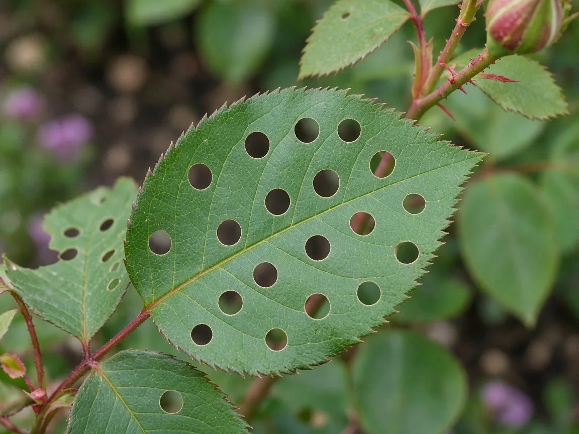 Smooth, circular leaf cuts that illustrate the difference between leafcutter-bee work and ragged chewing