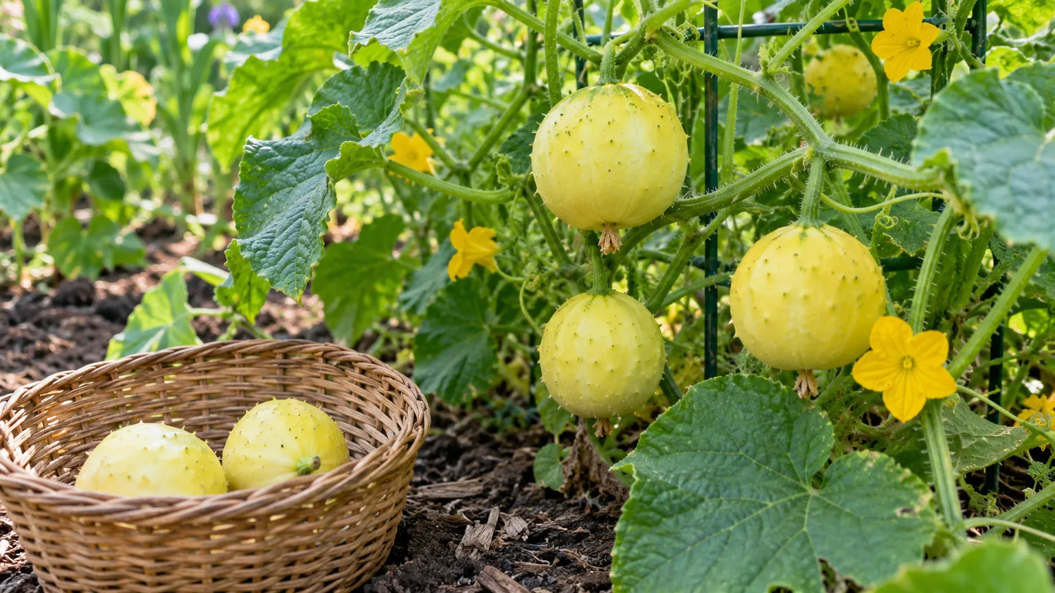 Yellow lemon cucumbers illustrate how fruit color varies by cultivar