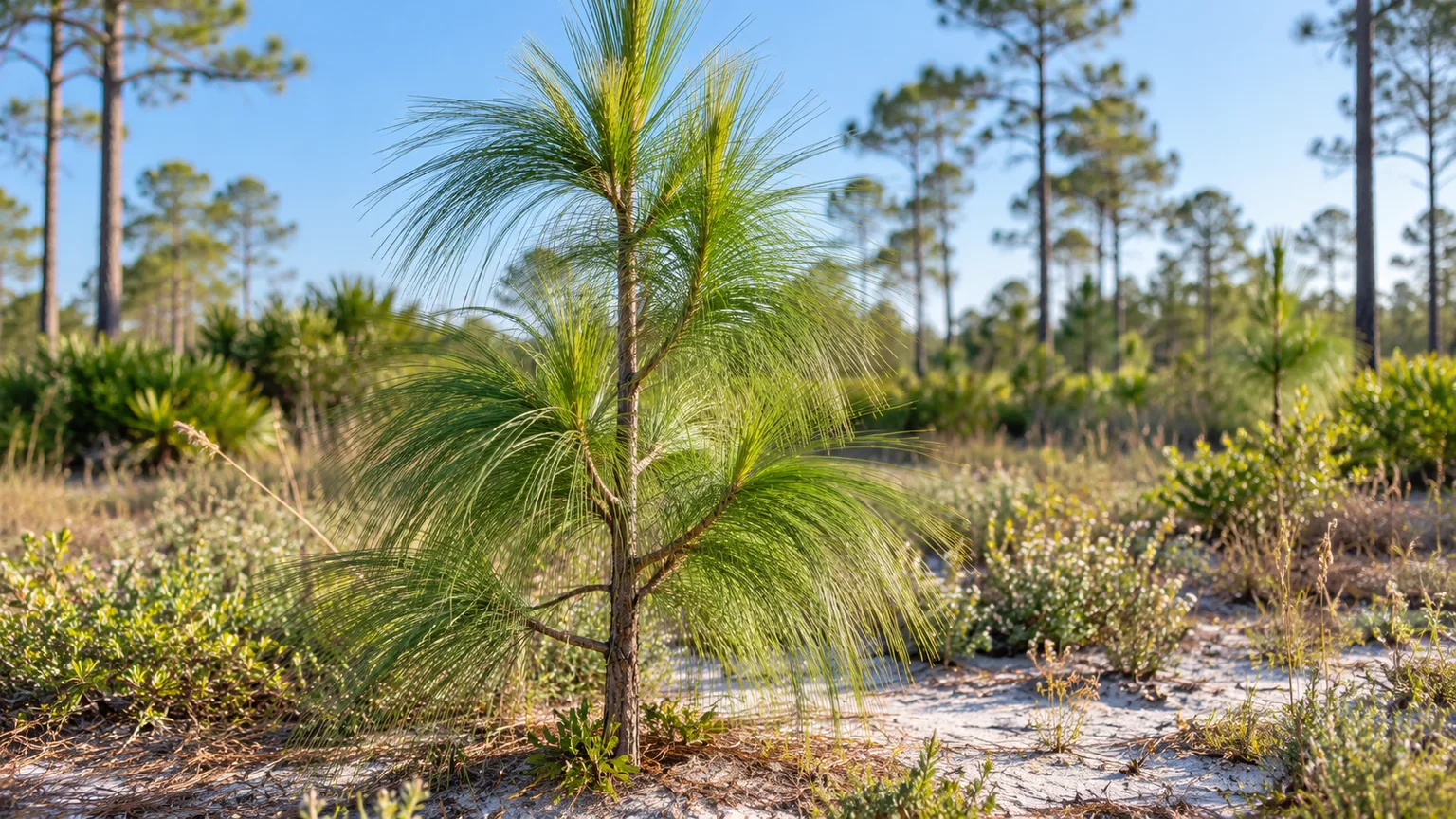 Healthy longleaf pine in an open, sunny southeastern landscape