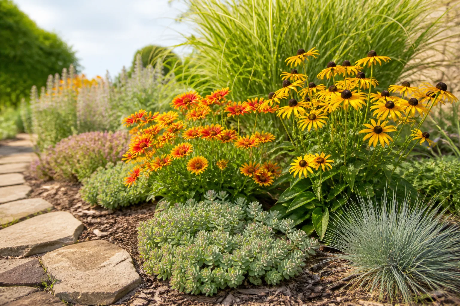Hero illustrating low-maintenance full sun plants for hot gardens