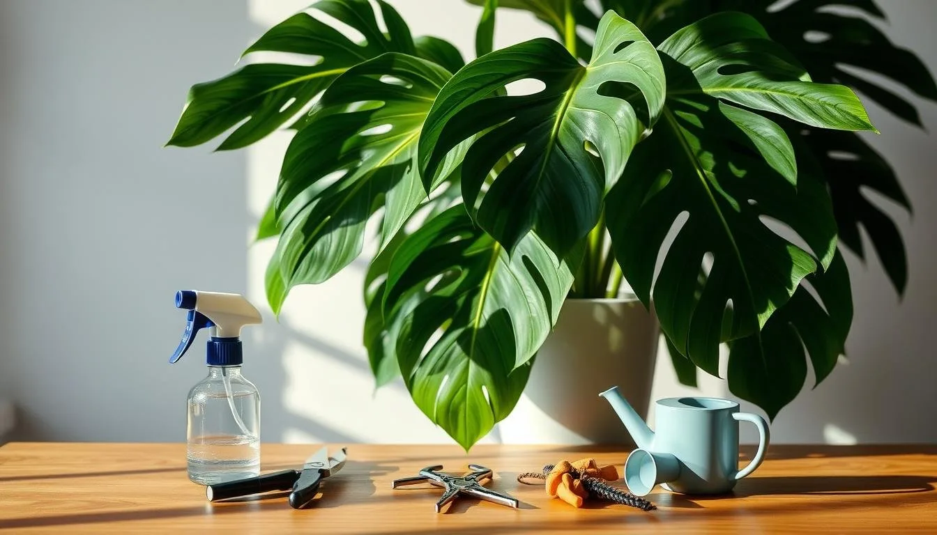 Healthy Monstera leaves in a bright room where humidity can be managed without crowding the plant