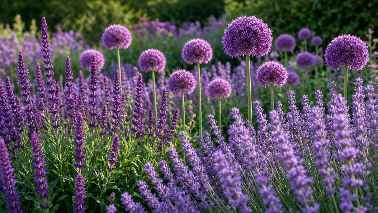 Purple coneflowers blooming in a sunny garden border