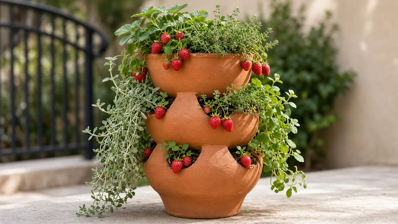 Cascading plants arranged in a container garden
