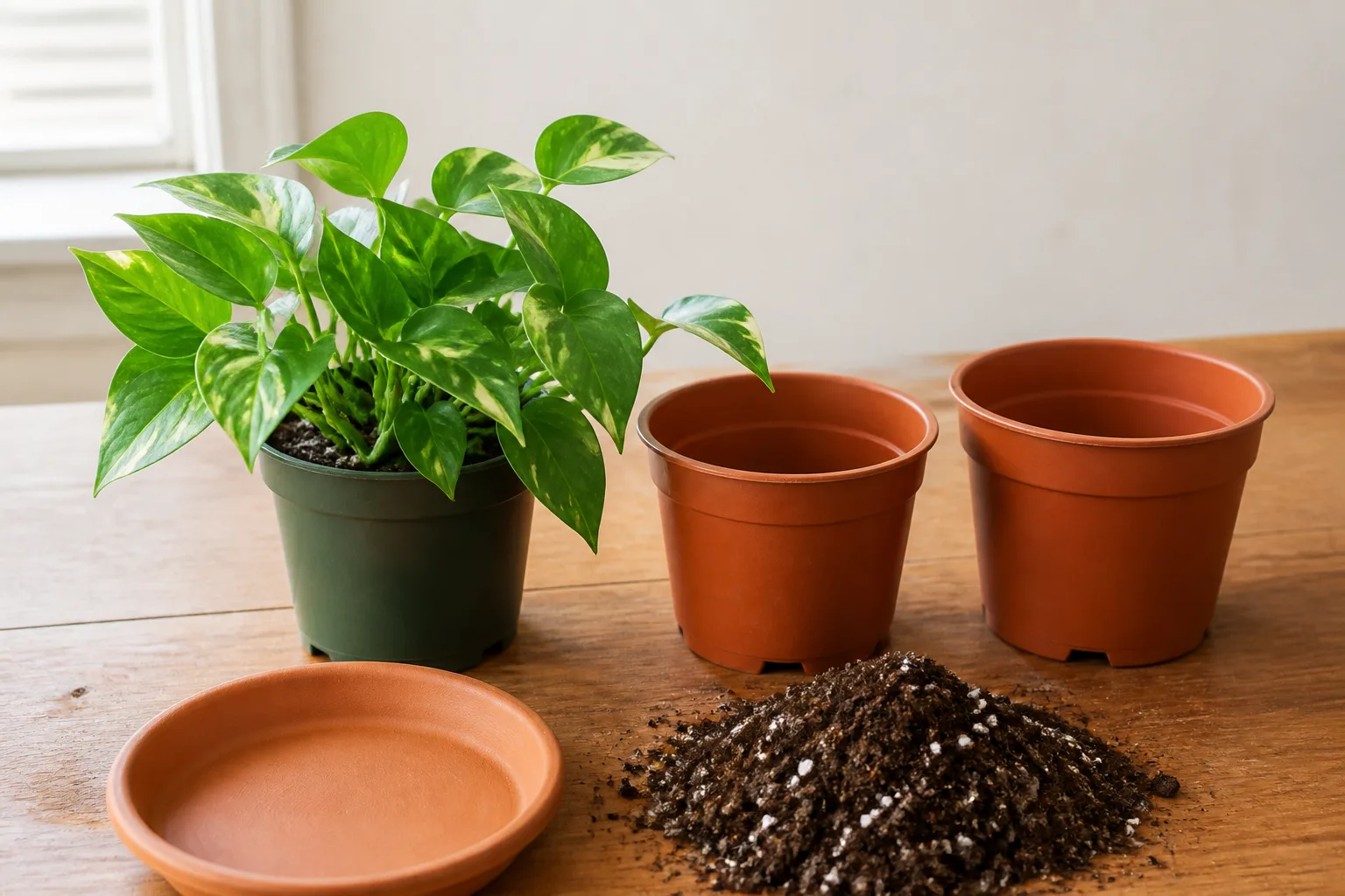 Side-by-side houseplant pots showing a modest 1–2 inch step-up versus an oversized jump