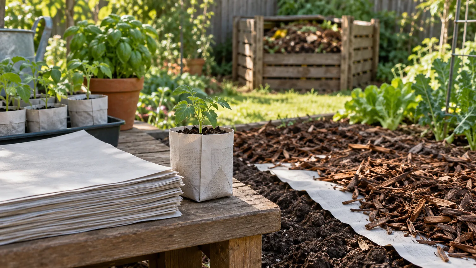 2. make a newspaper sheet mulch that actually stays put