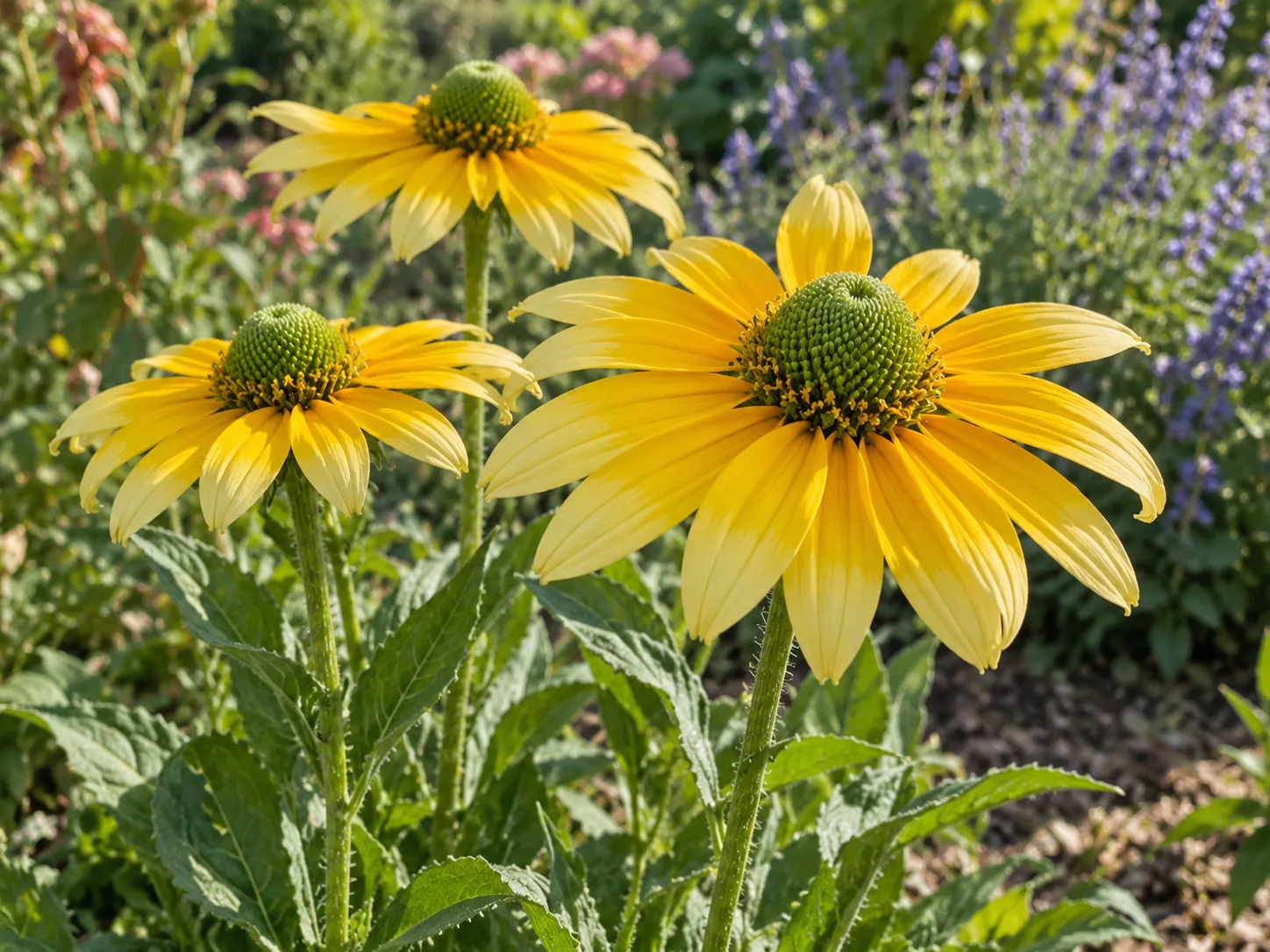 ‘Prairie Sun’ Rudbeckia with green cones and pale-tipped yellow petals