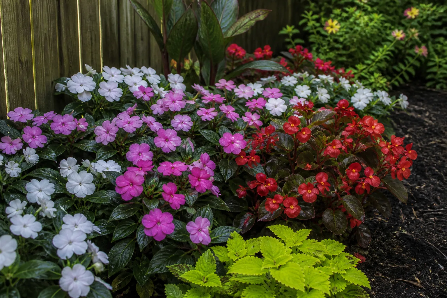 Colorful cool-season annual flowers in patio containers on a spring doorstep