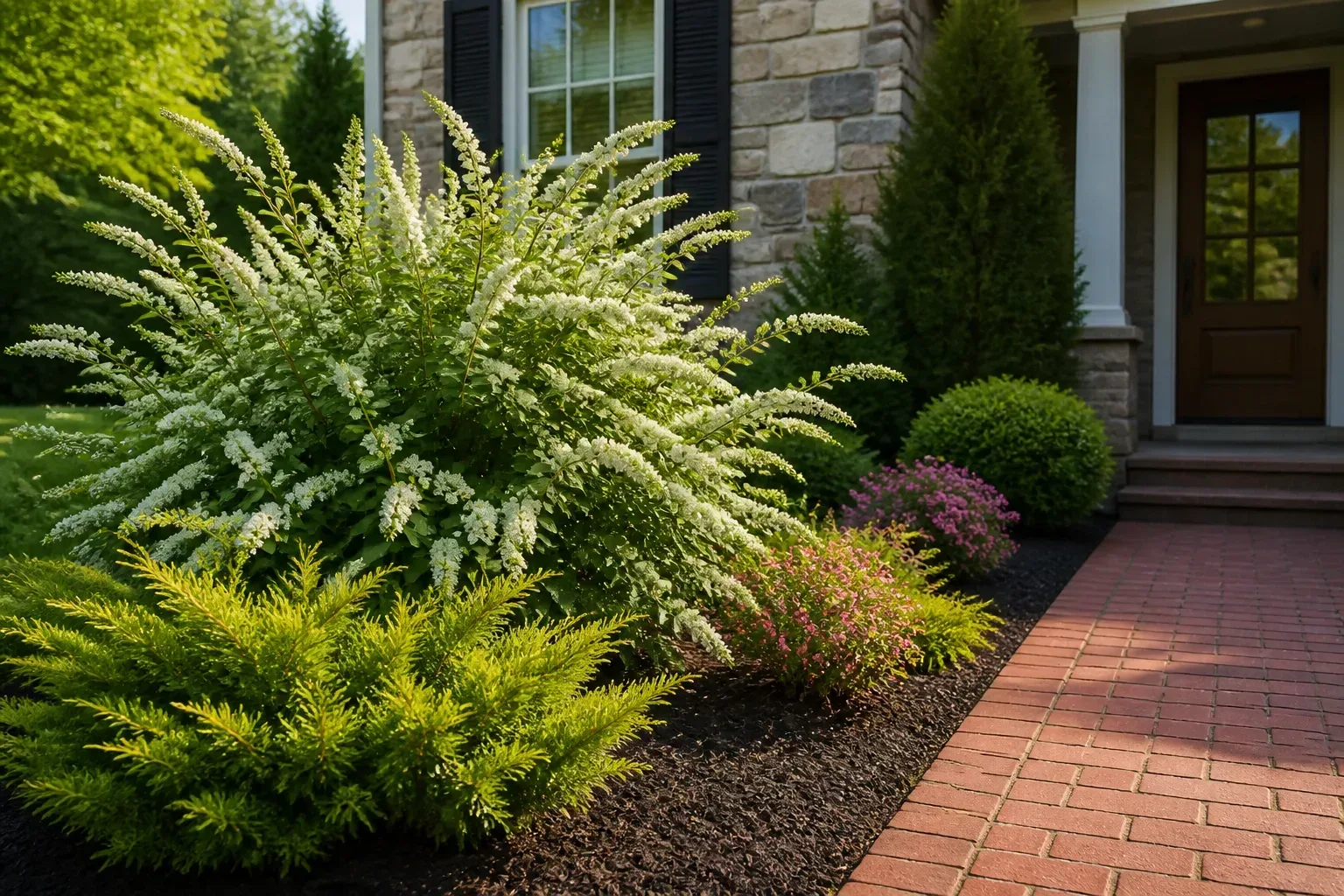 Hero illustrating best low-maintenance shrubs for curb appeal