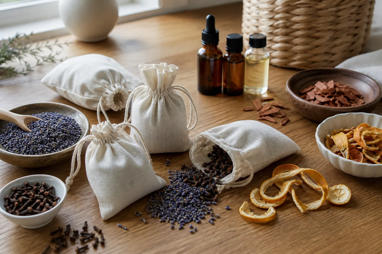 Dried lavender and herbal sachet materials for close-range scent barriers