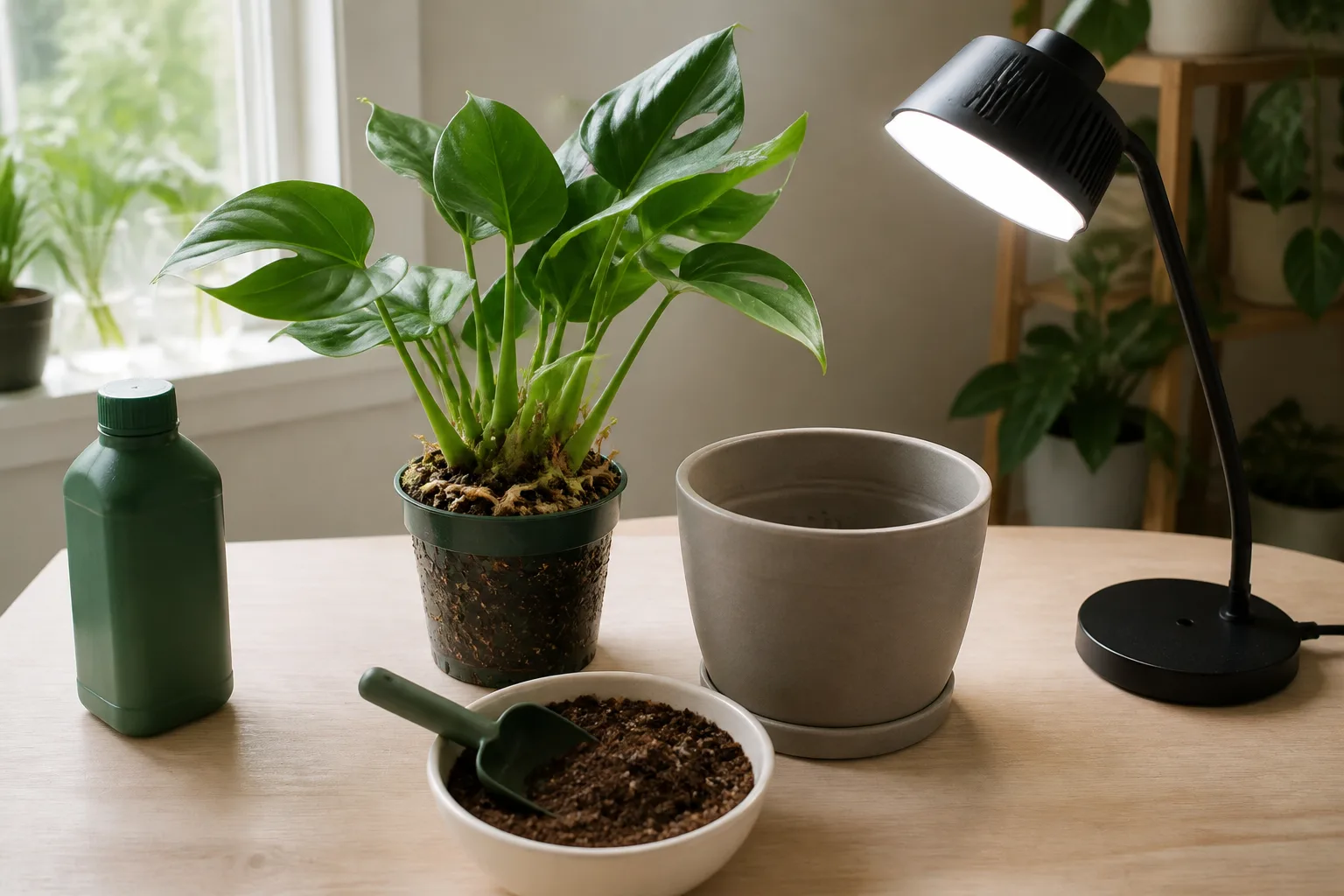 Houseplant diagnosis checklist for raising light, checking roots, and holding fertilizer
