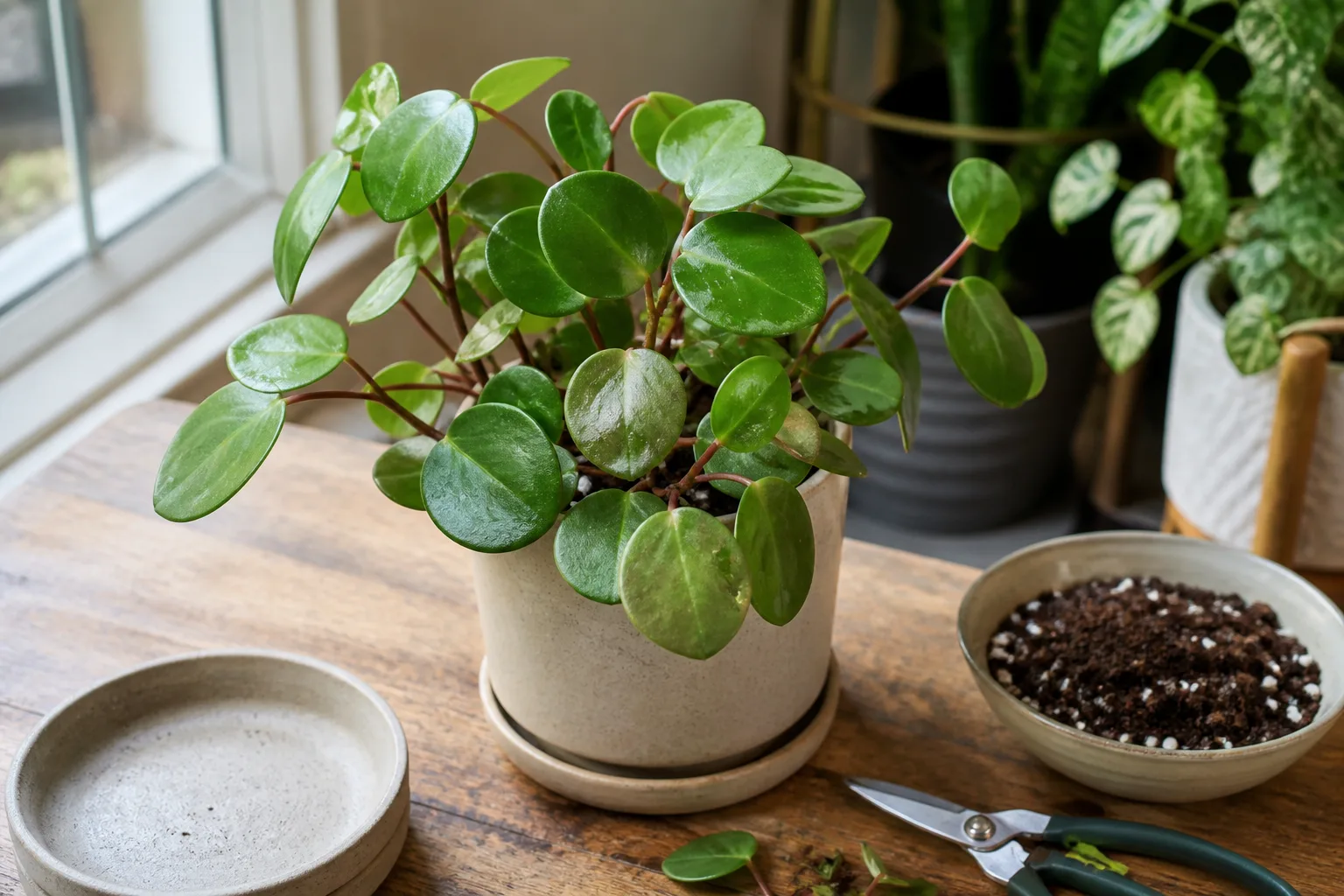 Side-by-side houseplant triage: check soil moisture and move foliage off cold glass before pruning translucent leaves