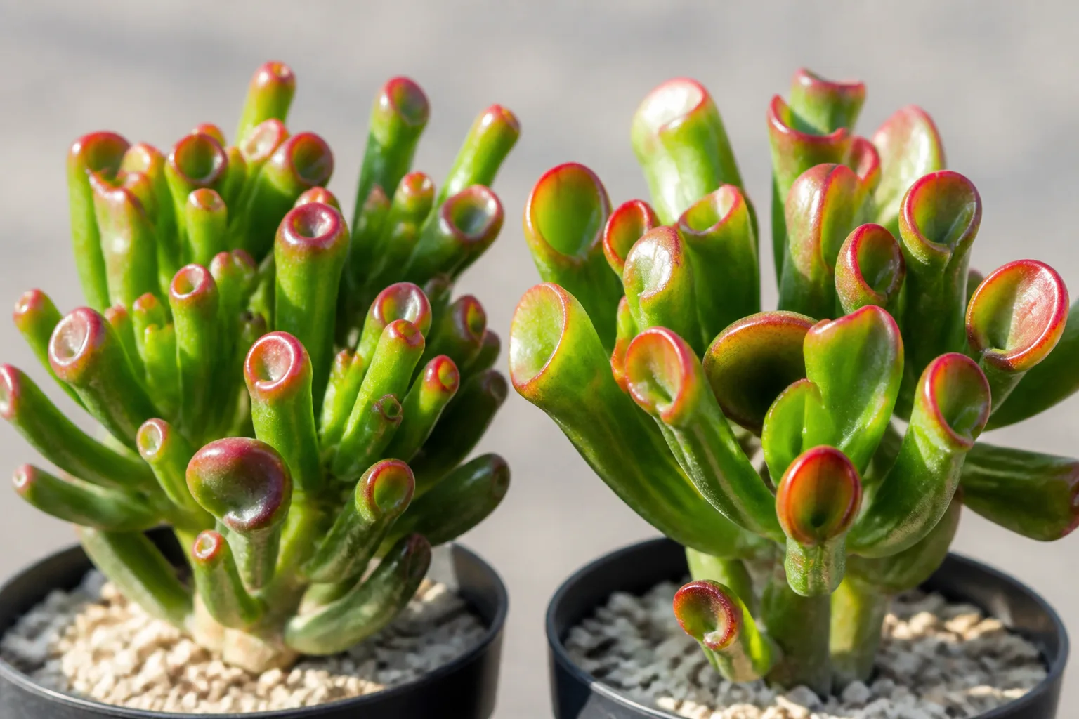 Gollum jade cultivar with tubular leaves trained into a compact tree-like form