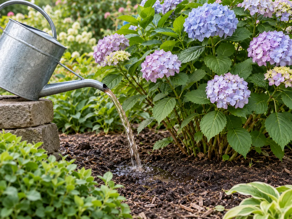 Apply any manure-based liquid only as a careful soil drench around an established ornamental, keeping it off leaves and edible crops.