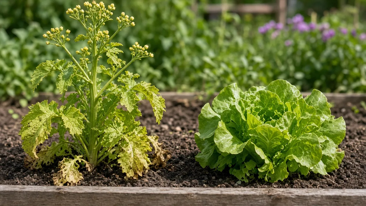Healthy basil with early flower buds in a bright garden corner