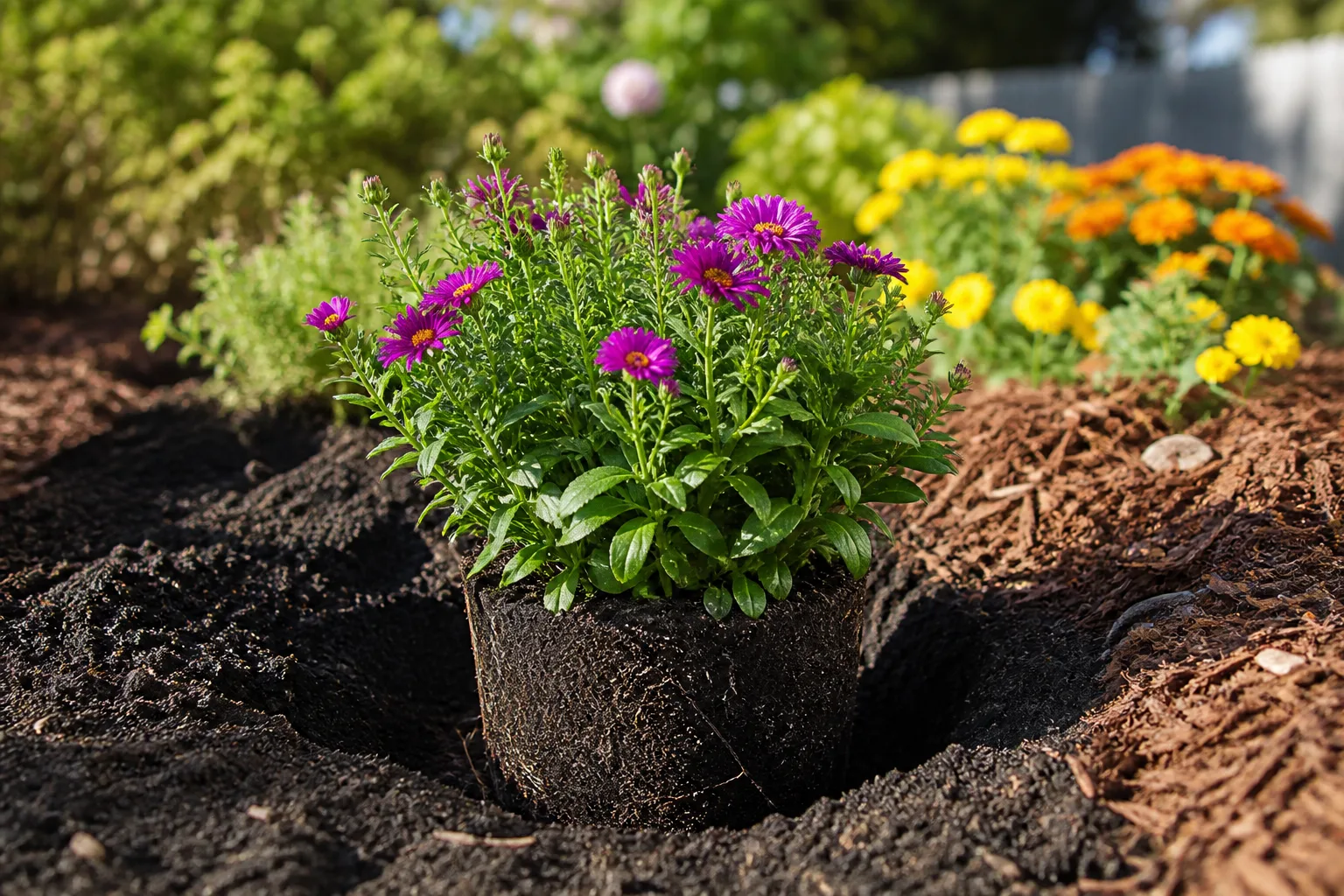 Prepared garden bed ready for late-summer annual transplants