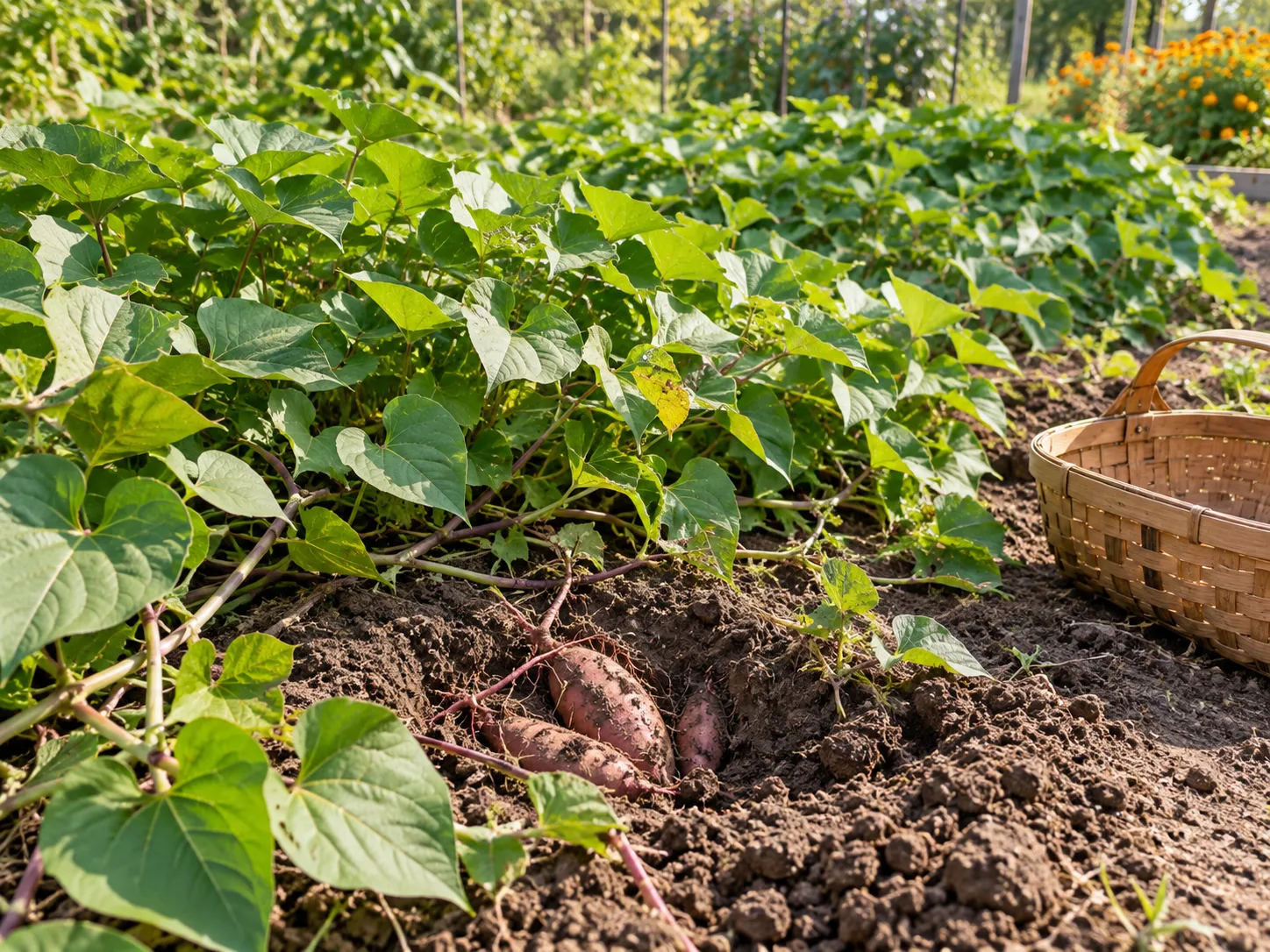 The best harvest window balances healthy vines, roots sizing in the soil, and workable weather.