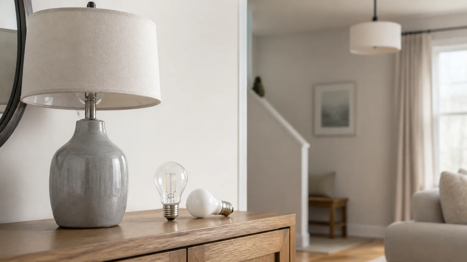 Table lamp and household bulbs for choosing safe wattage