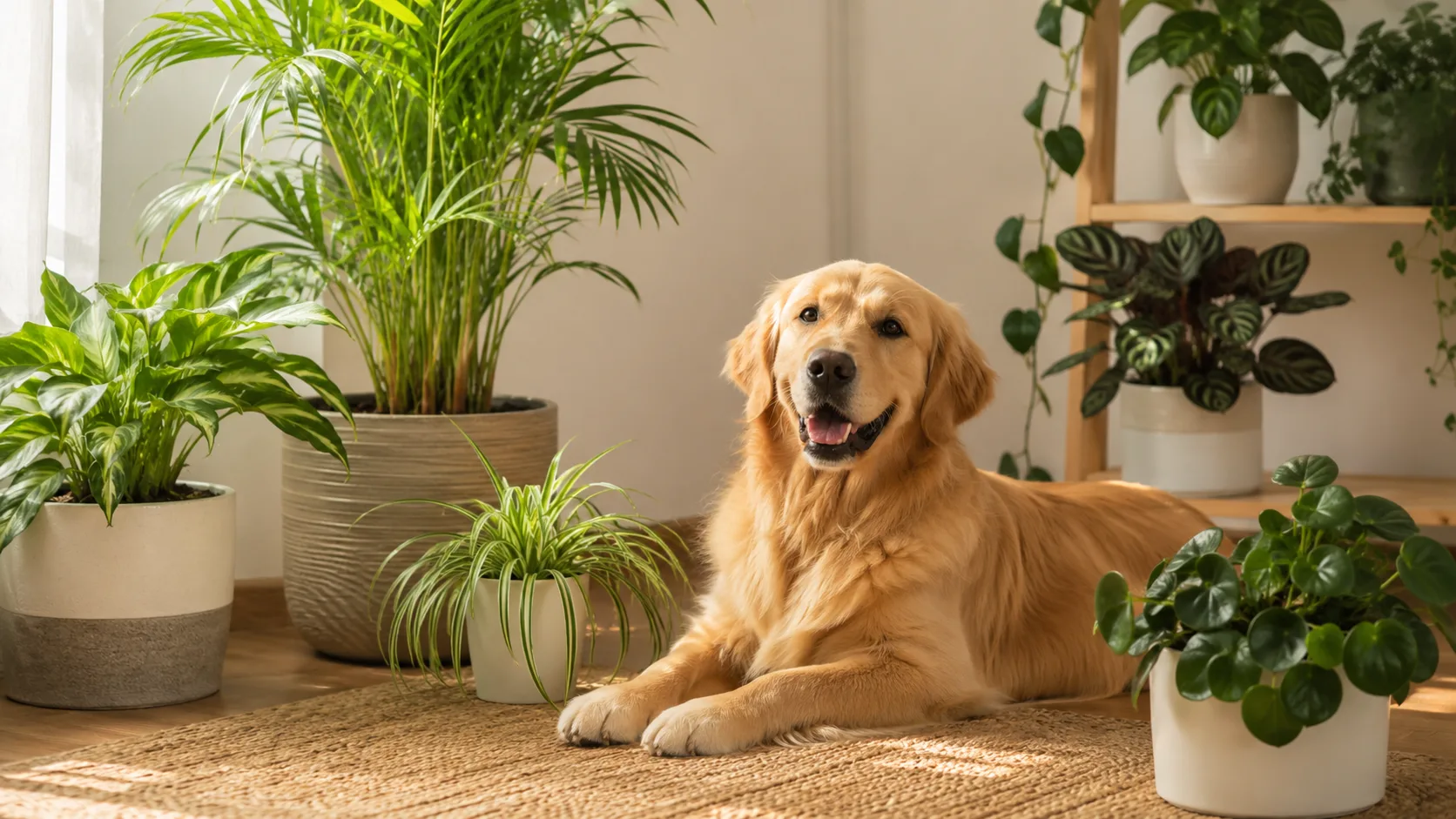 Dogs with houseplants