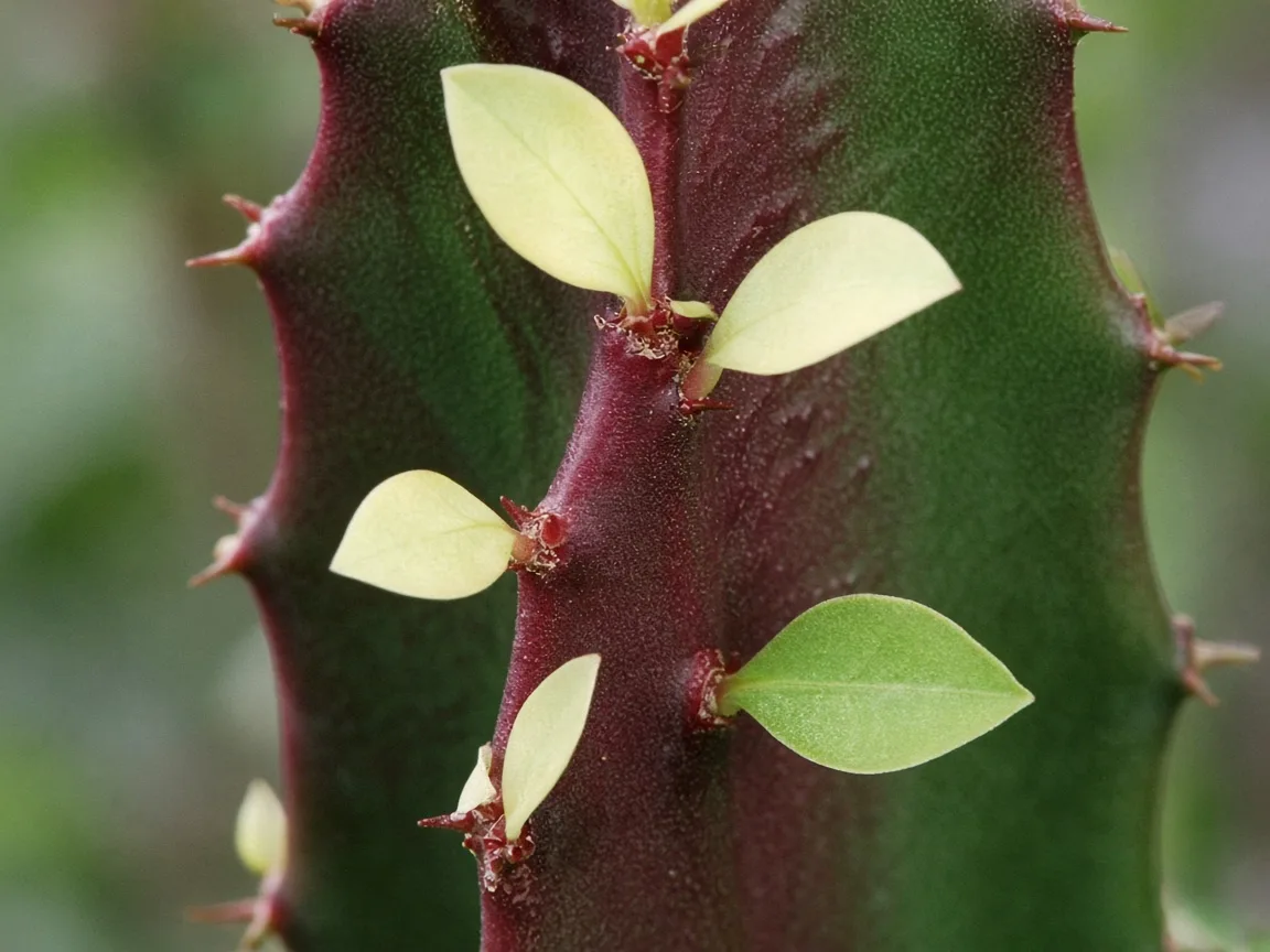 Close-up of pale yellow-green ridge leaves on African Milk Tree
